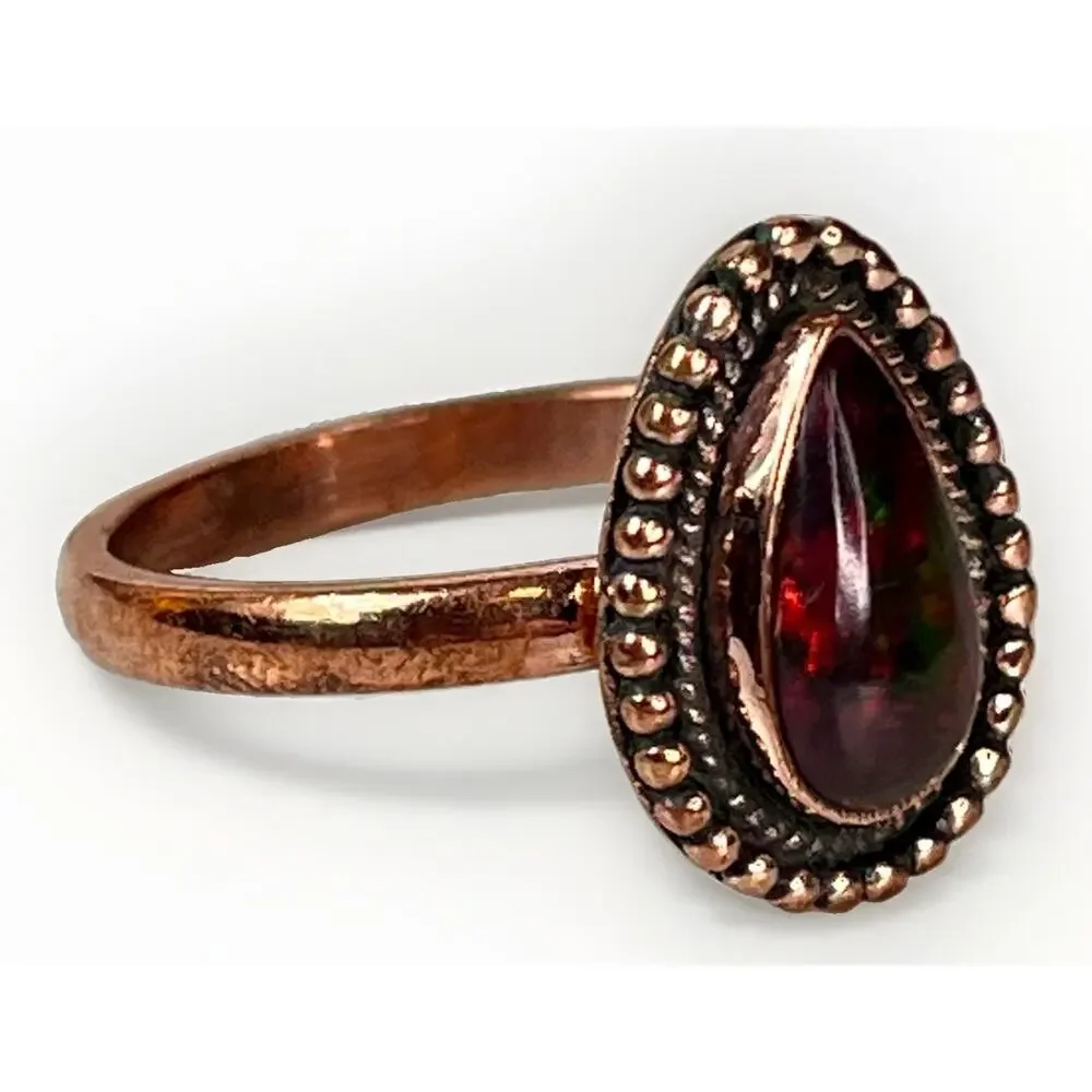 Southwestern Copper Aurora Opal Teardrop Ring Handmade Adjustable Size NEW